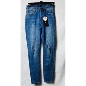 I&M Black Label Jeans Juniors Size 3 Blue Mid-Rise Skinny Destroyed Cut Off NWT